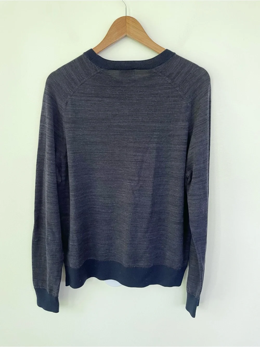 Brooks Brothers 100% Merino Wool Crew Neck Sweater Heathered Navy Blue L Large